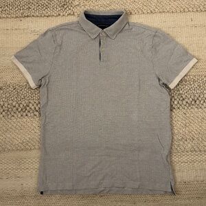 Banana Republic Standard Fit Polo - Medium, Blue/White Pattern with Navy Placket
